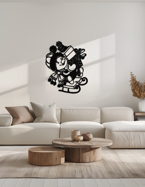 Load image into Gallery viewer, Christmas Snowman Metal Wall Art - Festive Holiday Gift Decor with Cute Snowman on Sled- KAF310
