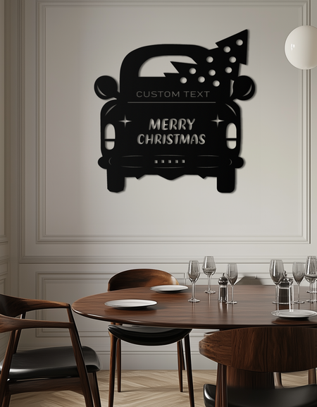 Mutlu Noeller Metal Duvar Sanatı - Ağaç Silüetli Özel Vintage Araba Dekoru - KAF311