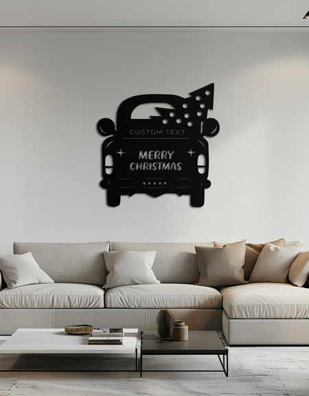 Mutlu Noeller Metal Duvar Sanatı - Ağaç Silüetli Özel Vintage Araba Dekoru - KAF311