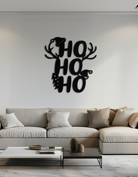 HO HO HO Metal Wall Art - Christmas Reindeer Antler Holiday Decor- KAF312