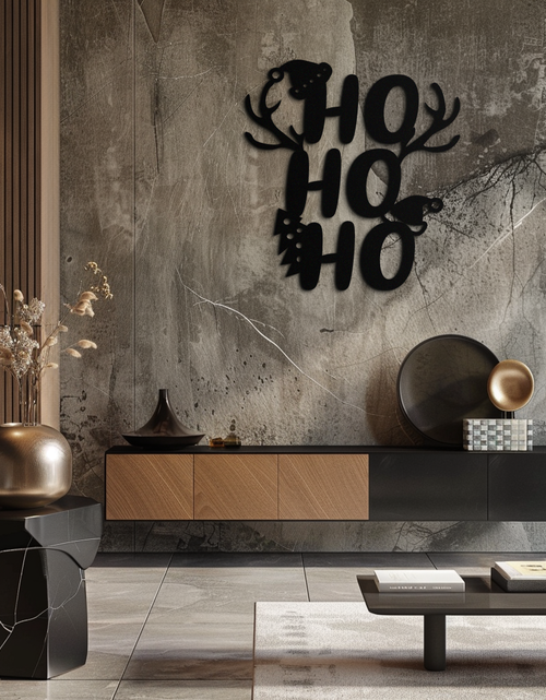 Load image into Gallery viewer, HO HO HO Metal Wall Art - Christmas Reindeer Antler Holiday Decor- KAF312
