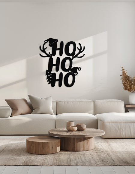 HO HO HO Metal Wall Art - Christmas Reindeer Antler Holiday Decor- KAF312