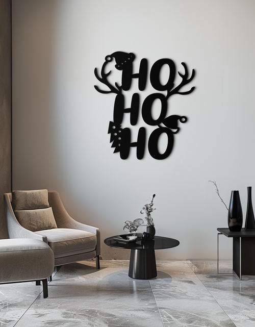 Load image into Gallery viewer, HO HO HO Metal Wall Art - Christmas Reindeer Antler Holiday Decor- KAF312
