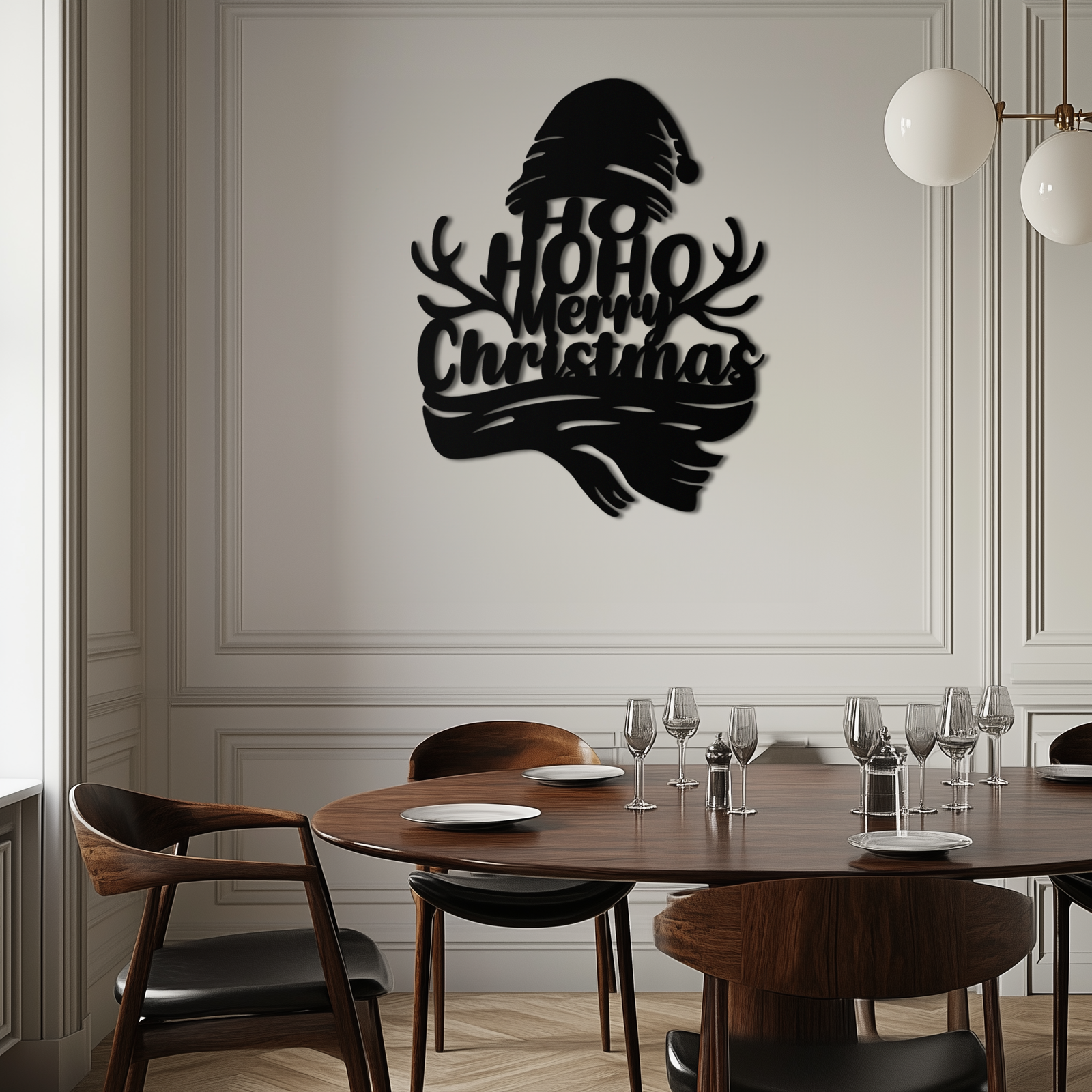 Ho Ho Ho Merry Christmas Metal Wall Art - Festive Reindeer Antlers Holiday Decor- KAF313