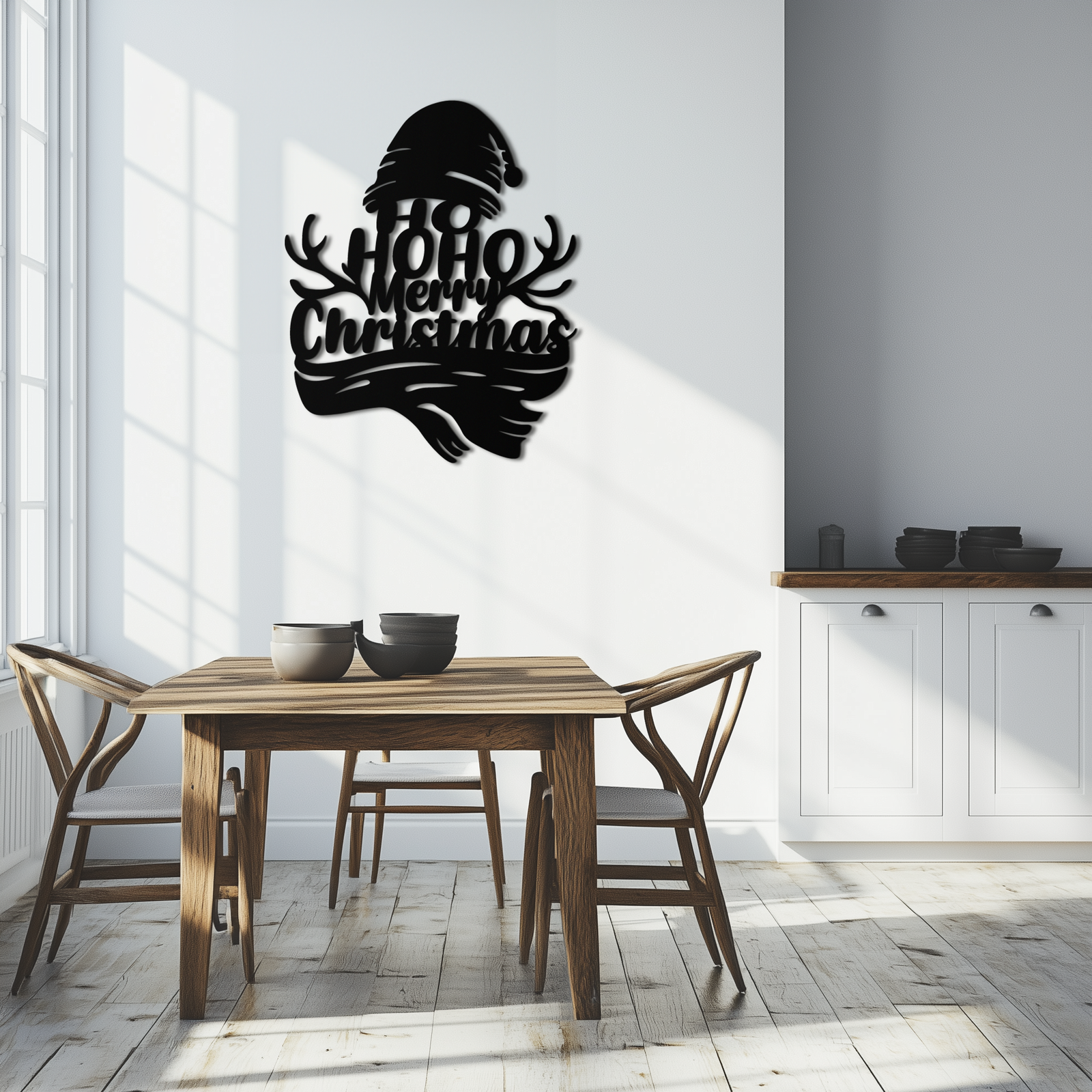 Ho Ho Ho Merry Christmas Metal Wall Art - Festive Reindeer Antlers Holiday Decor- KAF313