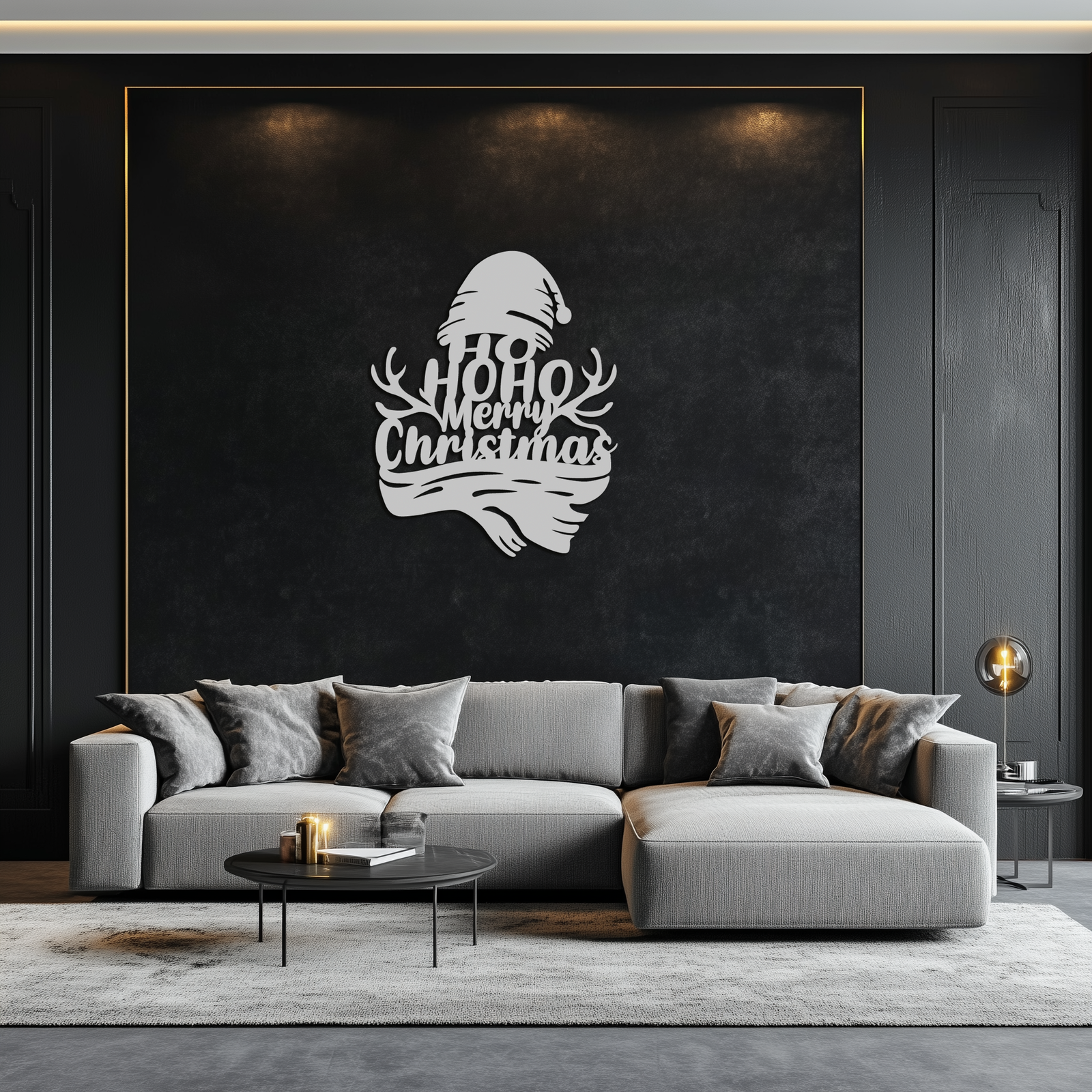 Ho Ho Ho Merry Christmas Metal Wall Art - Festive Reindeer Antlers Holiday Decor- KAF313