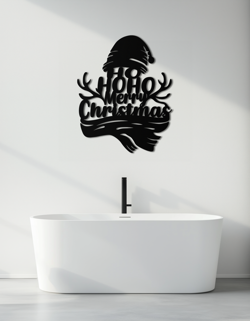 Load image into Gallery viewer, Ho Ho Ho Merry Christmas Metal Wall Art - Festive Reindeer Antlers Holiday Decor- KAF313
