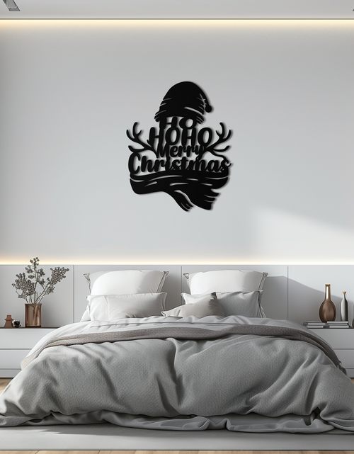 Load image into Gallery viewer, Ho Ho Ho Merry Christmas Metal Wall Art - Festive Reindeer Antlers Holiday Decor- KAF313
