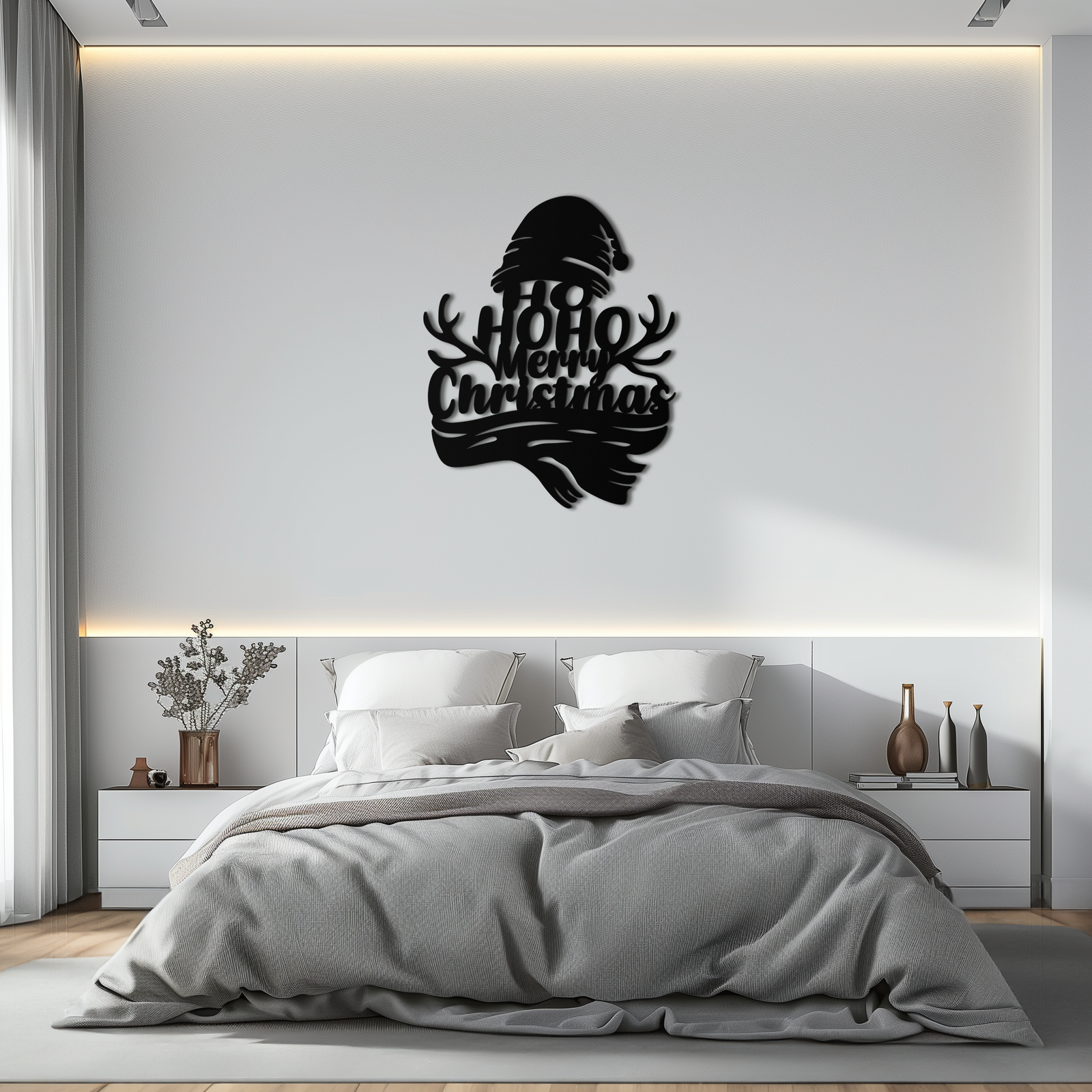 Ho Ho Ho Merry Christmas Metal Wall Art - Festive Reindeer Antlers Holiday Decor- KAF313