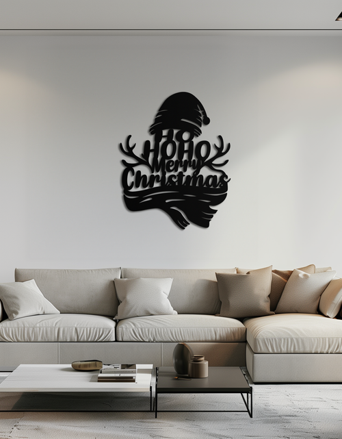 Load image into Gallery viewer, Ho Ho Ho Merry Christmas Metal Wall Art - Festive Reindeer Antlers Holiday Decor- KAF313
