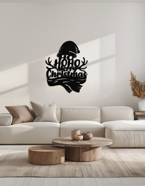 Load image into Gallery viewer, Ho Ho Ho Merry Christmas Metal Wall Art - Festive Reindeer Antlers Holiday Decor- KAF313
