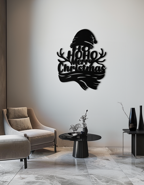 Load image into Gallery viewer, Ho Ho Ho Merry Christmas Metal Wall Art - Festive Reindeer Antlers Holiday Decor- KAF313
