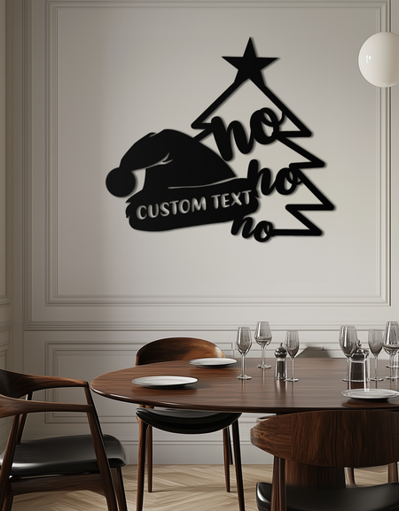 Ho Ho Ho Santa Hat & Tree Metal Wall Art - Customizable Holiday Decor- KAF314