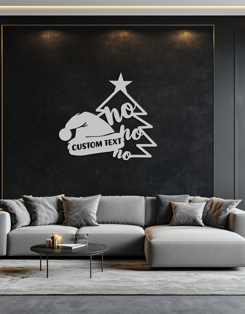 Load image into Gallery viewer, Ho Ho Ho Santa Hat &amp; Tree Metal Wall Art - Customizable Holiday Decor- KAF314

