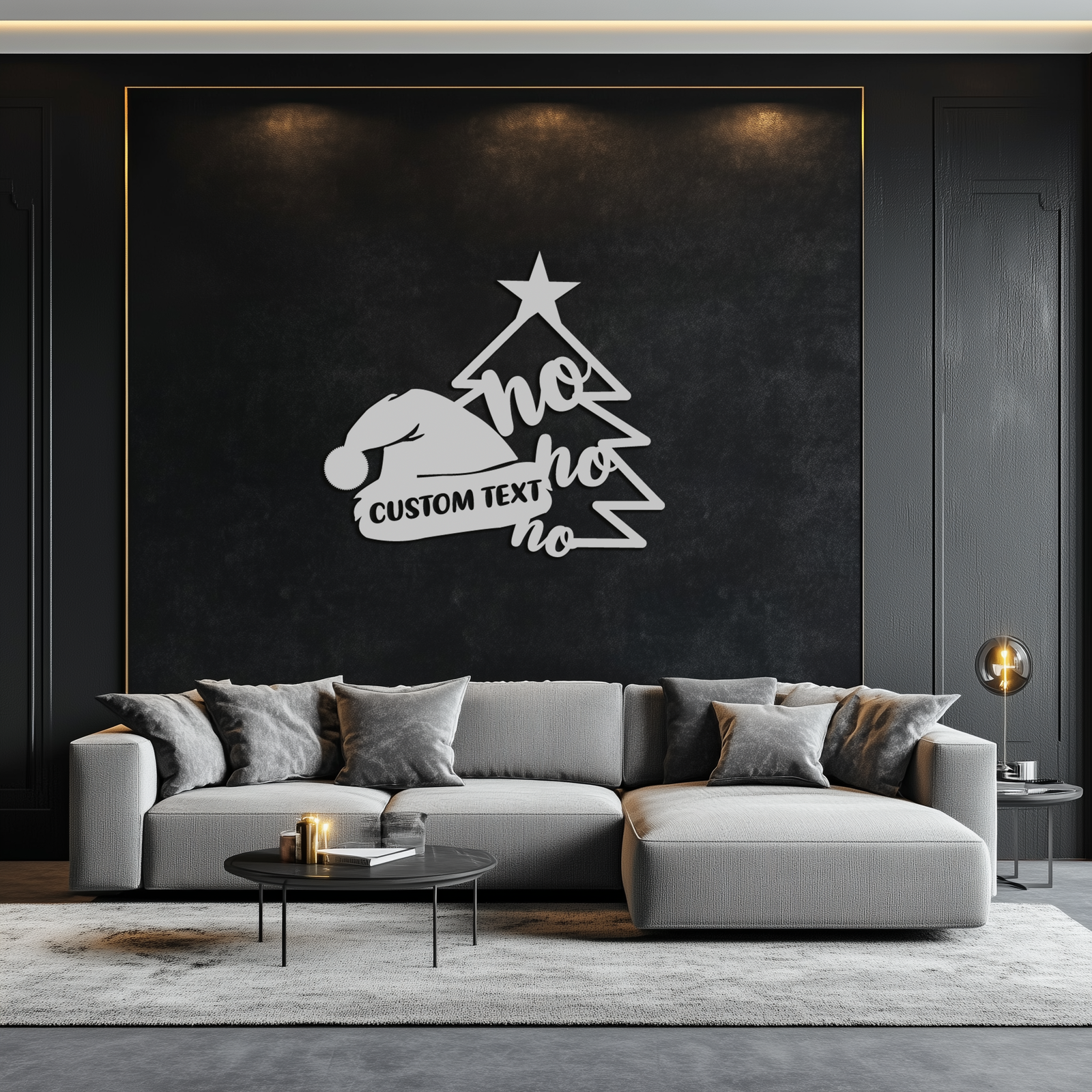 Ho Ho Ho Santa Hat & Tree Metal Wall Art - Customizable Holiday Decor- KAF314