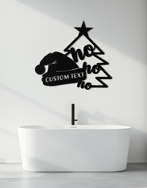 Load image into Gallery viewer, Ho Ho Ho Santa Hat &amp; Tree Metal Wall Art - Customizable Holiday Decor- KAF314
