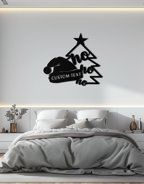 Load image into Gallery viewer, Ho Ho Ho Santa Hat &amp; Tree Metal Wall Art - Customizable Holiday Decor- KAF314
