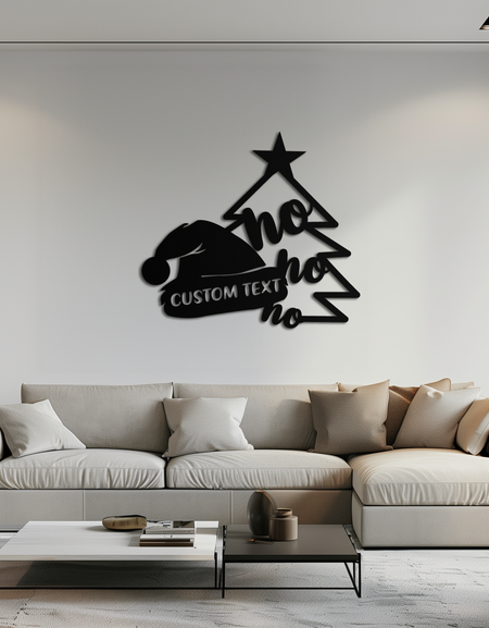 Ho Ho Ho Santa Hat & Tree Metal Wall Art - Customizable Holiday Decor- KAF314