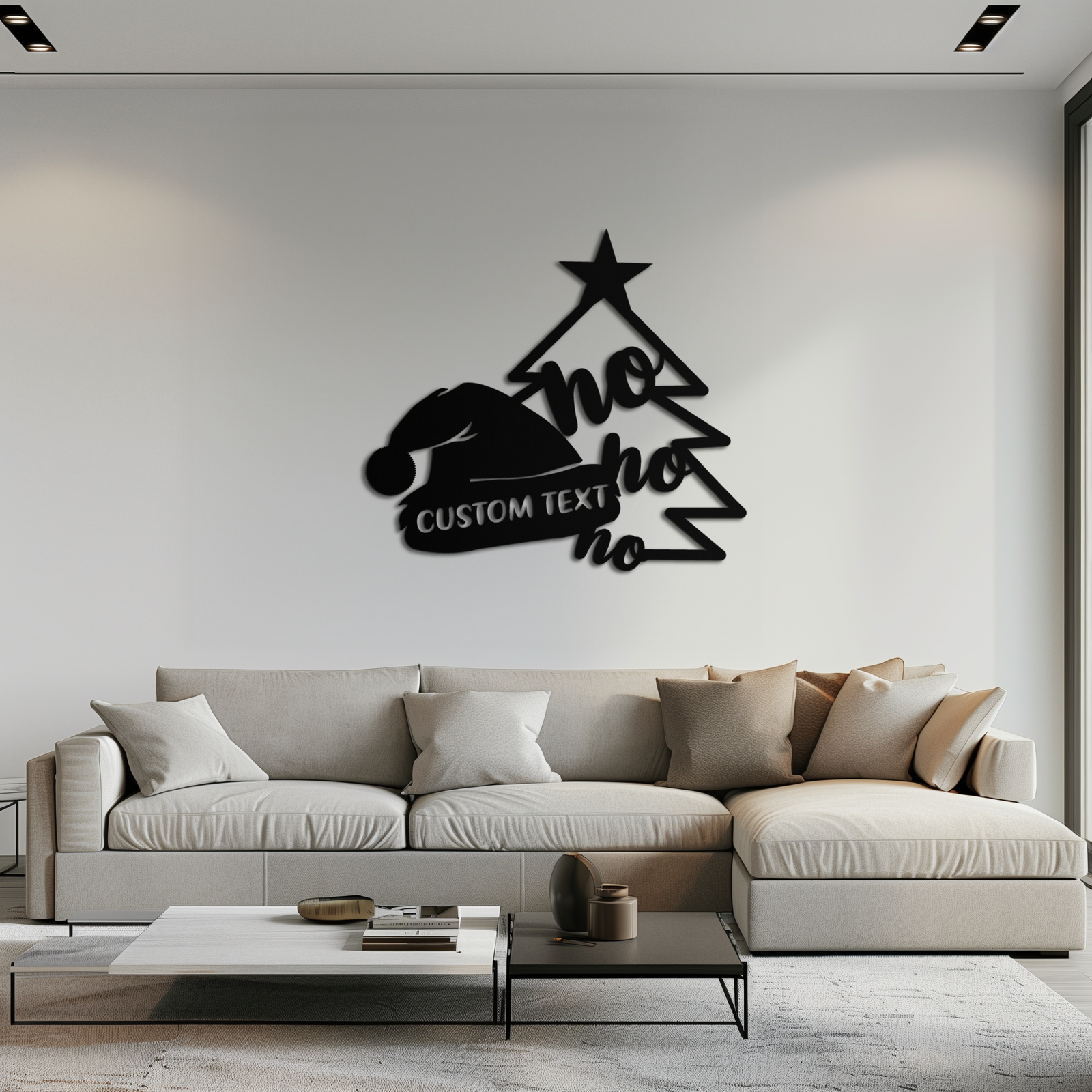 Ho Ho Ho Santa Hat & Tree Metal Wall Art - Customizable Holiday Decor- KAF314