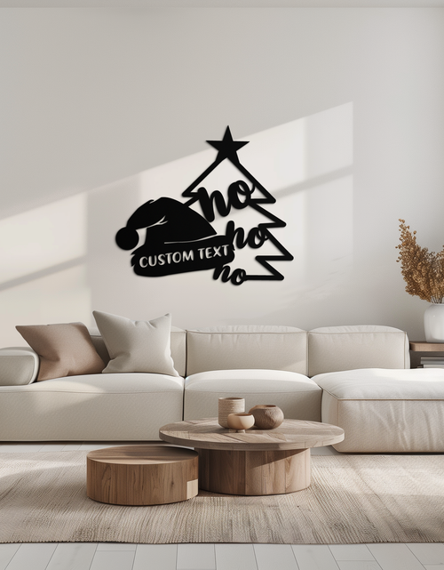 Load image into Gallery viewer, Ho Ho Ho Santa Hat &amp; Tree Metal Wall Art - Customizable Holiday Decor- KAF314
