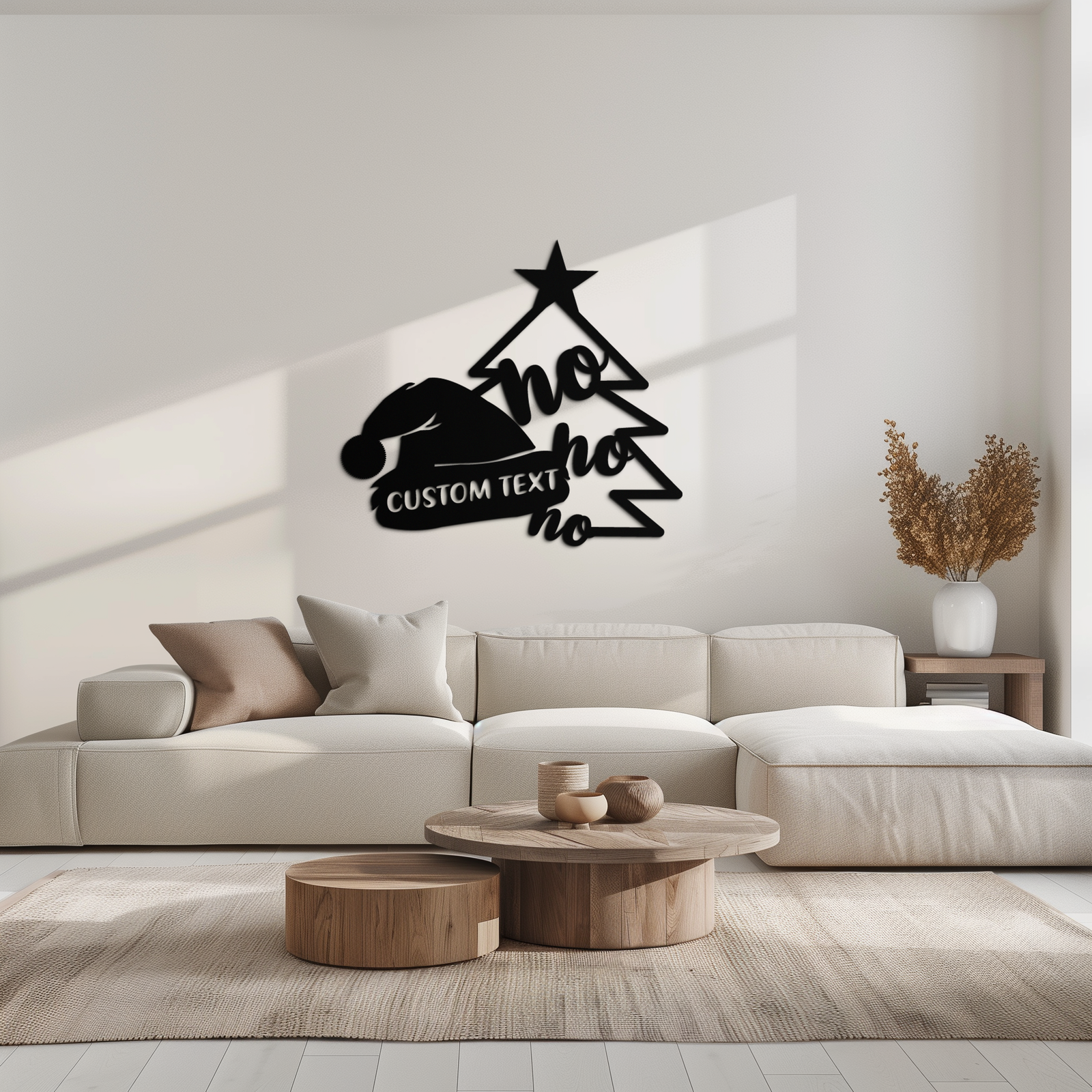Ho Ho Ho Santa Hat & Tree Metal Wall Art - Customizable Holiday Decor- KAF314