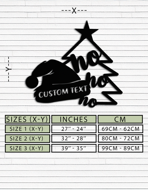Load image into Gallery viewer, Ho Ho Ho Santa Hat &amp; Tree Metal Wall Art - Customizable Holiday Decor- KAF314
