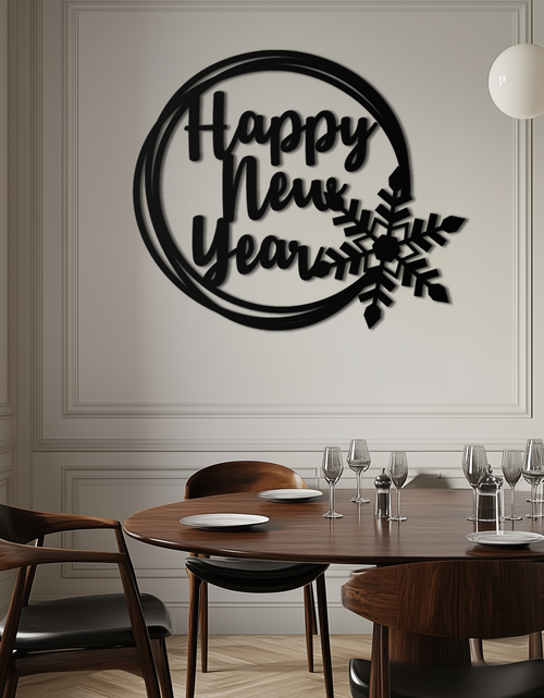 Load image into Gallery viewer, Happy New Year Snowflake Metal Wall Art - Holiday Round Steel Christmas Decor- KAF315
