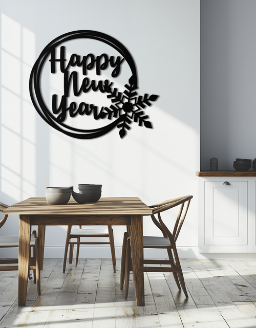 Load image into Gallery viewer, Happy New Year Snowflake Metal Wall Art - Holiday Round Steel Christmas Decor- KAF315
