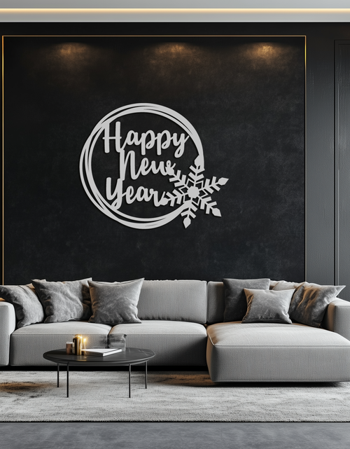Load image into Gallery viewer, Happy New Year Snowflake Metal Wall Art - Holiday Round Steel Christmas Decor- KAF315
