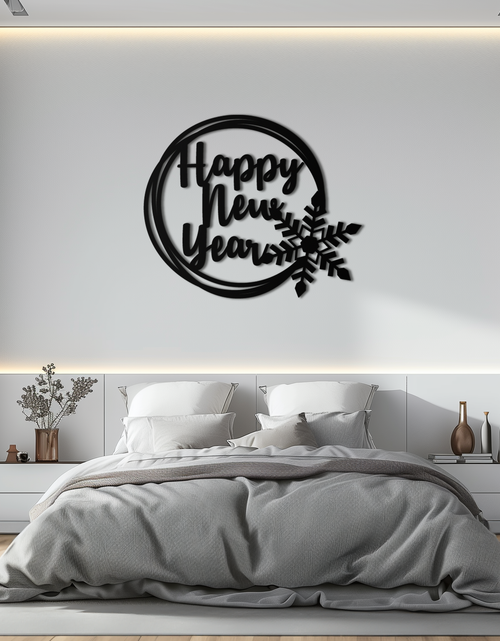 Load image into Gallery viewer, Happy New Year Snowflake Metal Wall Art - Holiday Round Steel Christmas Decor- KAF315
