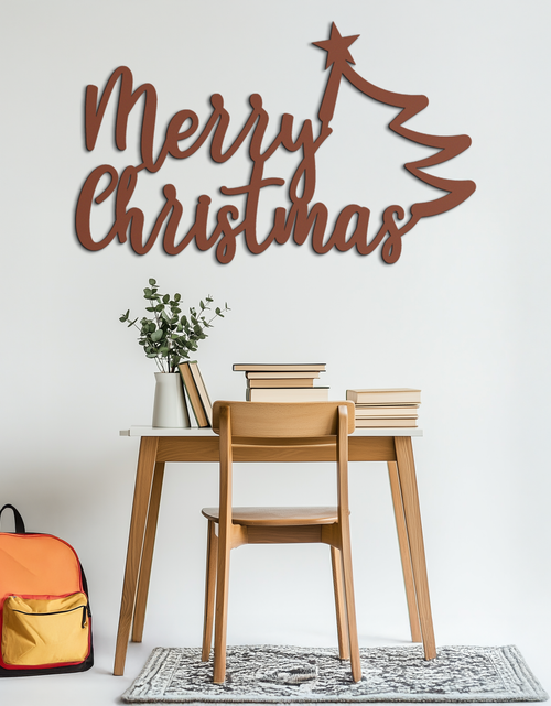 Load image into Gallery viewer, Merry Christmas Tree Metal Wall Art - Holiday Season Script Steel Decor- KAF316
