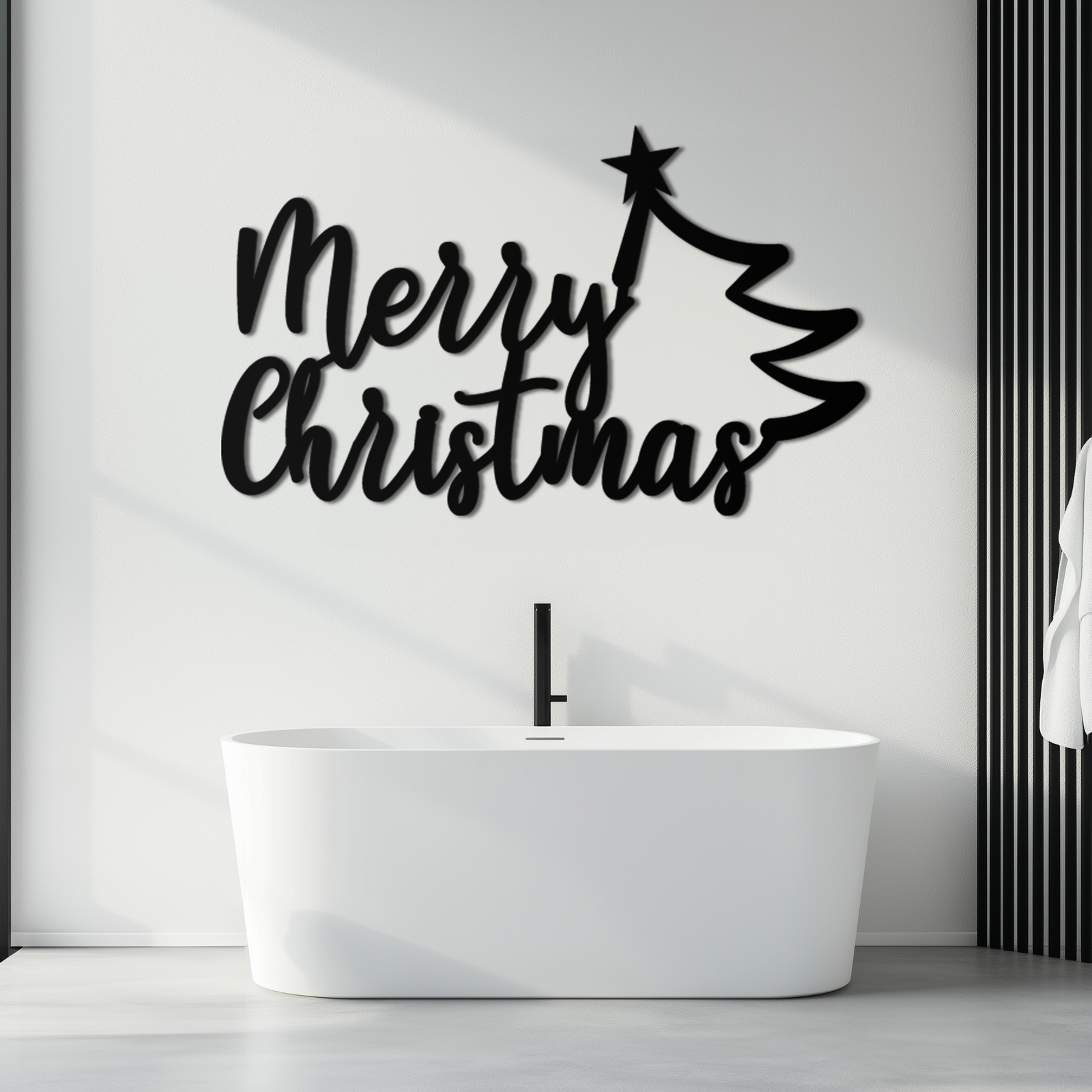 Neşeli Noel Ağacı Metal Duvar Sanatı - Tatil Sezonu Yazısı Çelik Dekor- KAF316