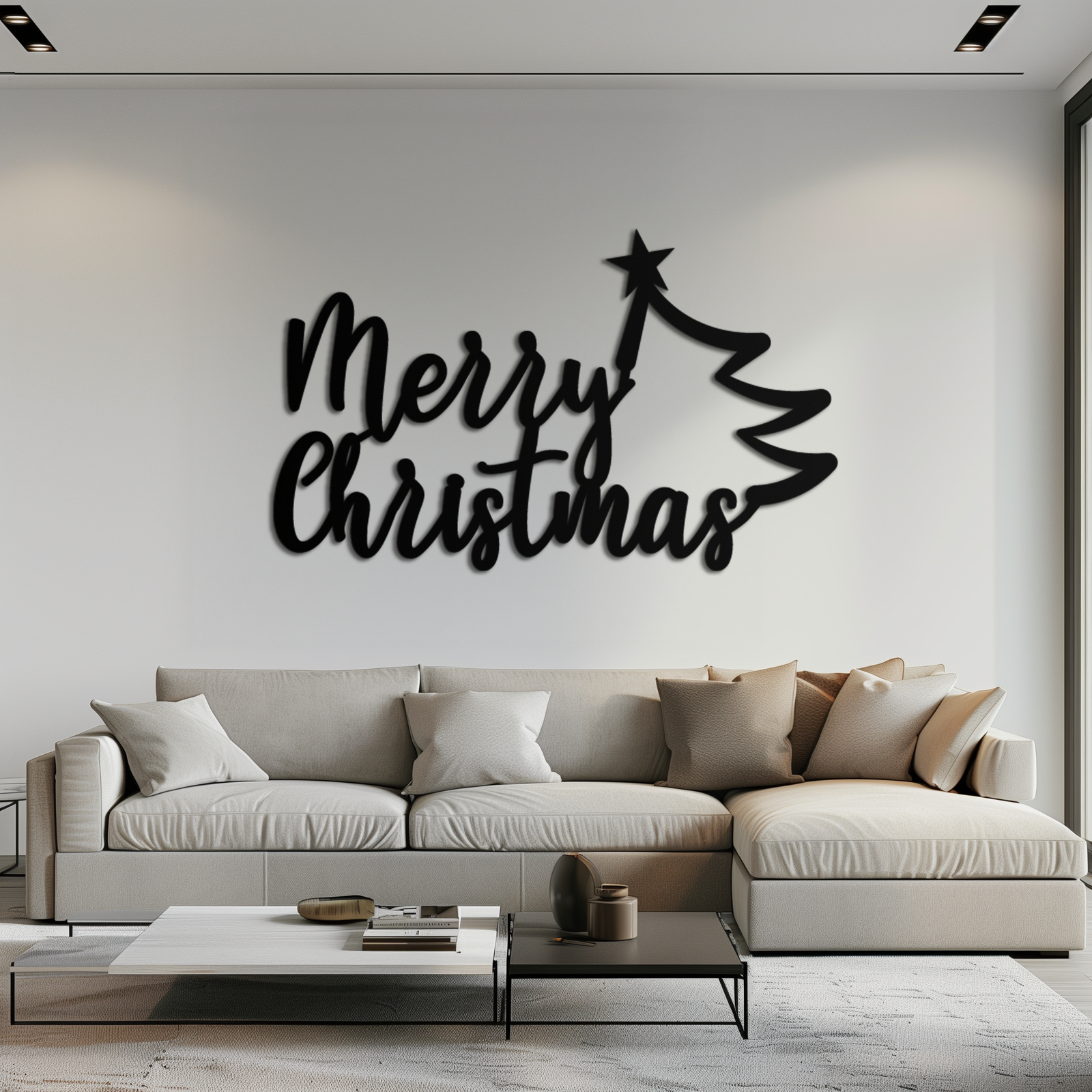 Neşeli Noel Ağacı Metal Duvar Sanatı - Tatil Sezonu Yazısı Çelik Dekor- KAF316