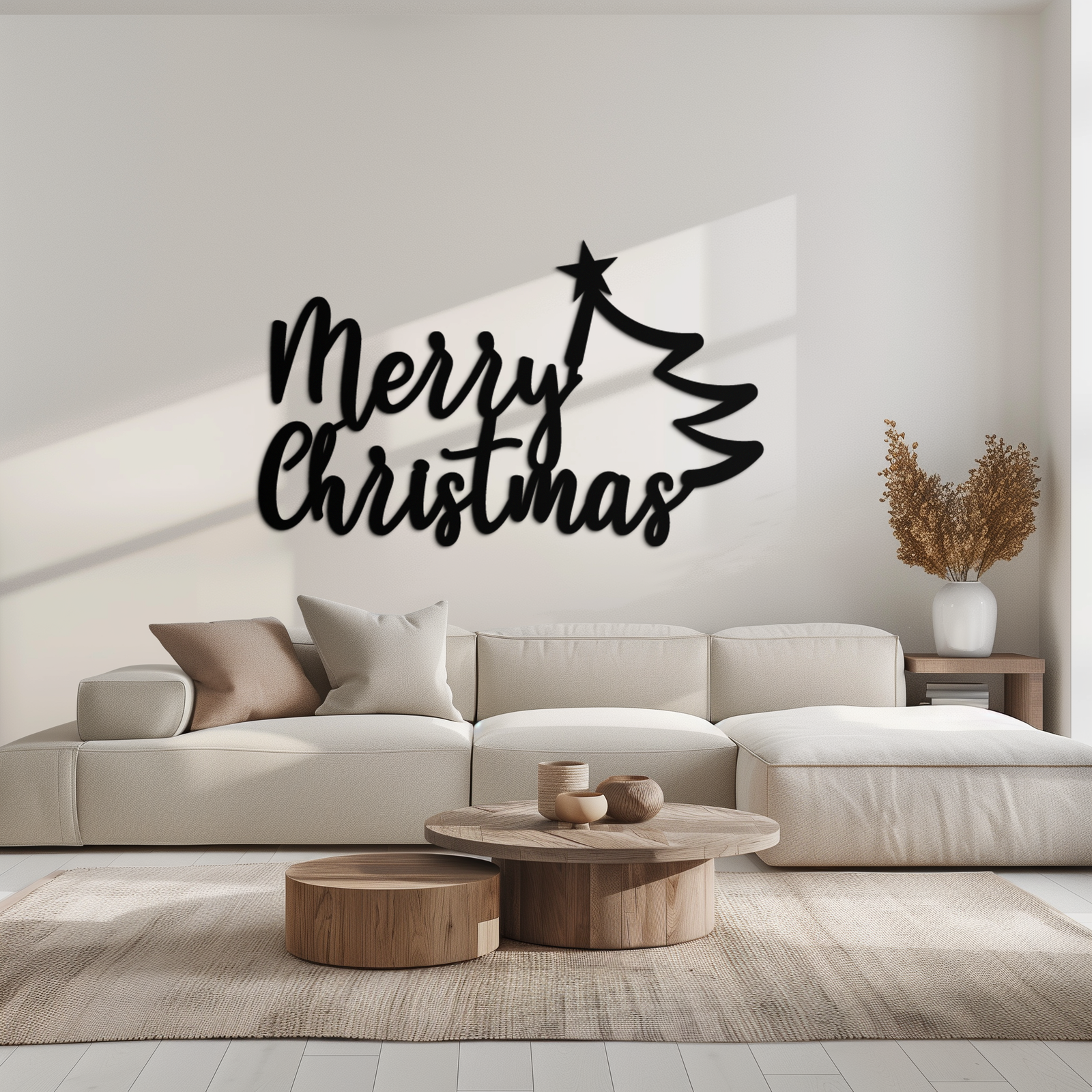 Neşeli Noel Ağacı Metal Duvar Sanatı - Tatil Sezonu Yazısı Çelik Dekor- KAF316