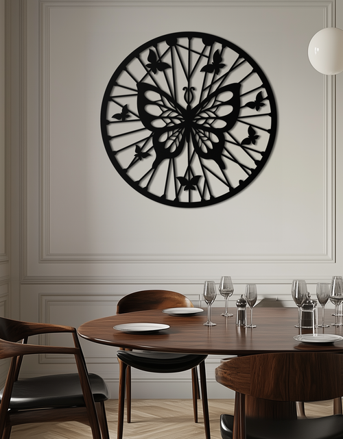 Load image into Gallery viewer, Butterfly Mandala Round Metal Wall Art - Elegant Circle Butterfly Silhouette for Home Decor- KAF322
