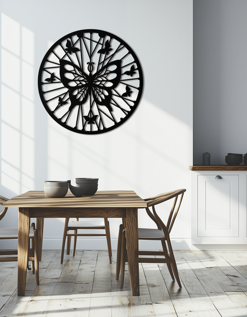 Load image into Gallery viewer, Butterfly Mandala Round Metal Wall Art - Elegant Circle Butterfly Silhouette for Home Decor- KAF322
