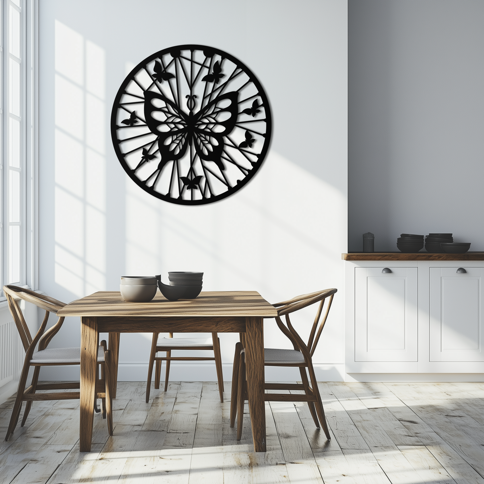 Butterfly Mandala Round Metal Wall Art - Elegant Circle Butterfly Silhouette for Home Decor- KAF322