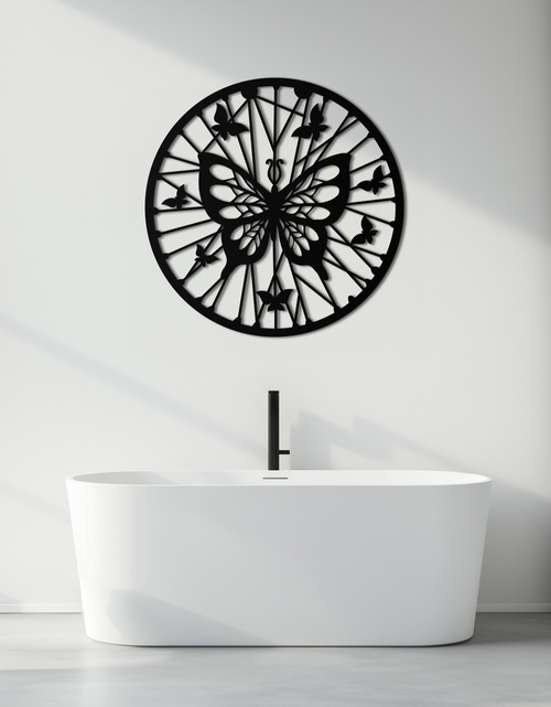 Load image into Gallery viewer, Butterfly Mandala Round Metal Wall Art - Elegant Circle Butterfly Silhouette for Home Decor- KAF322
