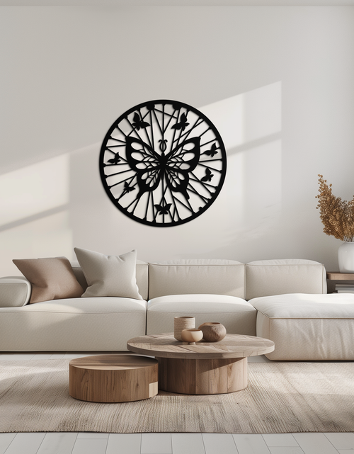 Load image into Gallery viewer, Butterfly Mandala Round Metal Wall Art - Elegant Circle Butterfly Silhouette for Home Decor- KAF322

