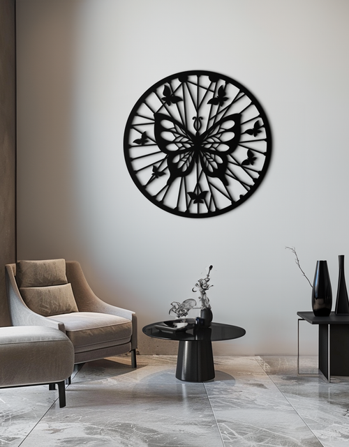 Load image into Gallery viewer, Butterfly Mandala Round Metal Wall Art - Elegant Circle Butterfly Silhouette for Home Decor- KAF322
