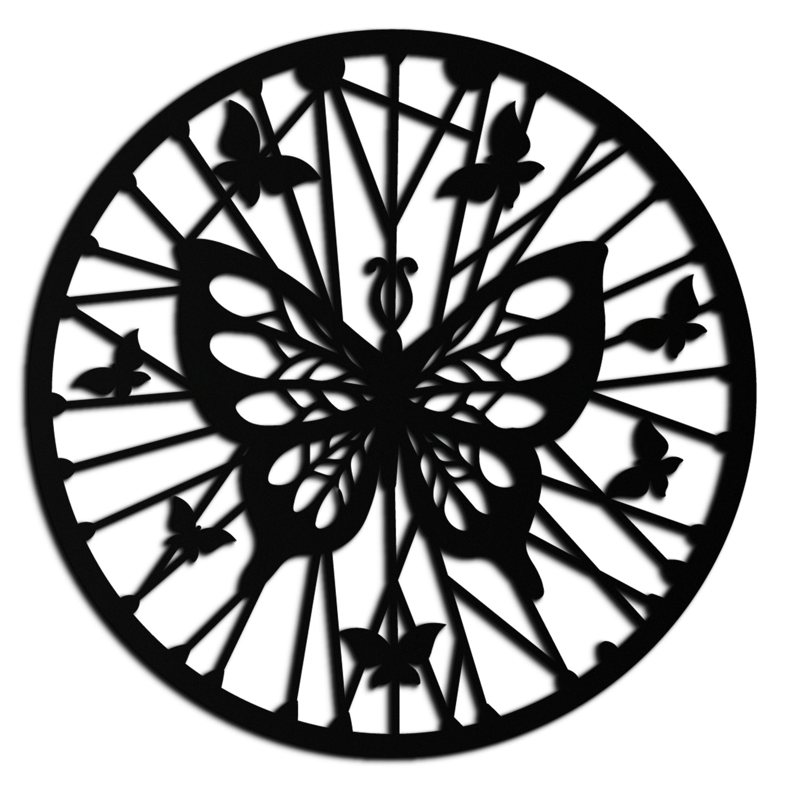 Butterfly Mandala Round Metal Wall Art - Elegant Circle Butterfly Silhouette for Home Decor- KAF322