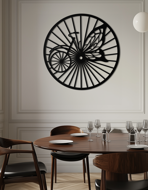 Load image into Gallery viewer, Butterfly Wheel Bicycle Silhouette Metal Wall Art - Elegant Round Nature-Inspired Decor- KAF323
