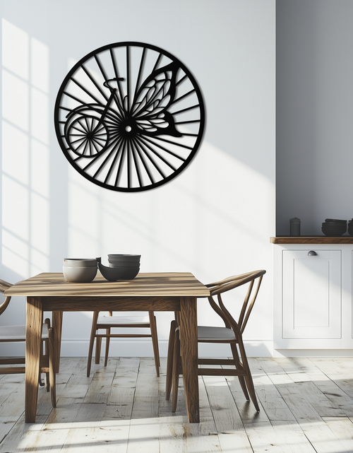 Load image into Gallery viewer, Butterfly Wheel Bicycle Silhouette Metal Wall Art - Elegant Round Nature-Inspired Decor- KAF323
