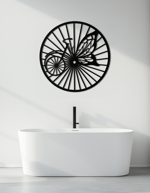 Load image into Gallery viewer, Butterfly Wheel Bicycle Silhouette Metal Wall Art - Elegant Round Nature-Inspired Decor- KAF323
