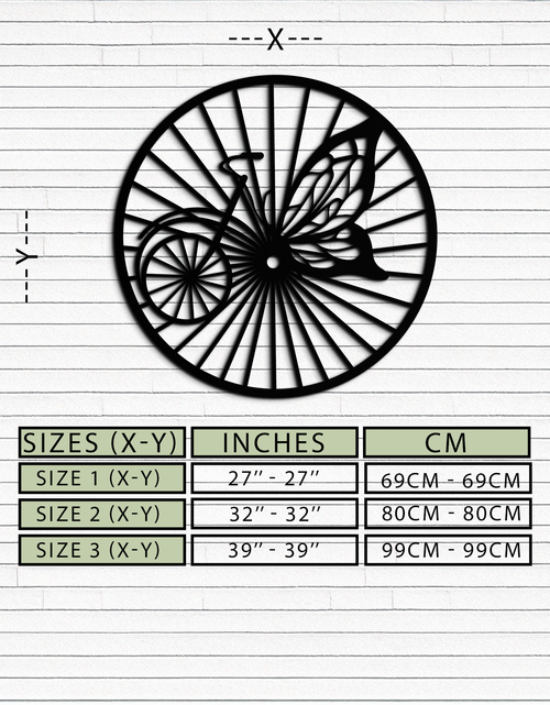 Load image into Gallery viewer, Butterfly Wheel Bicycle Silhouette Metal Wall Art - Elegant Round Nature-Inspired Decor- KAF323

