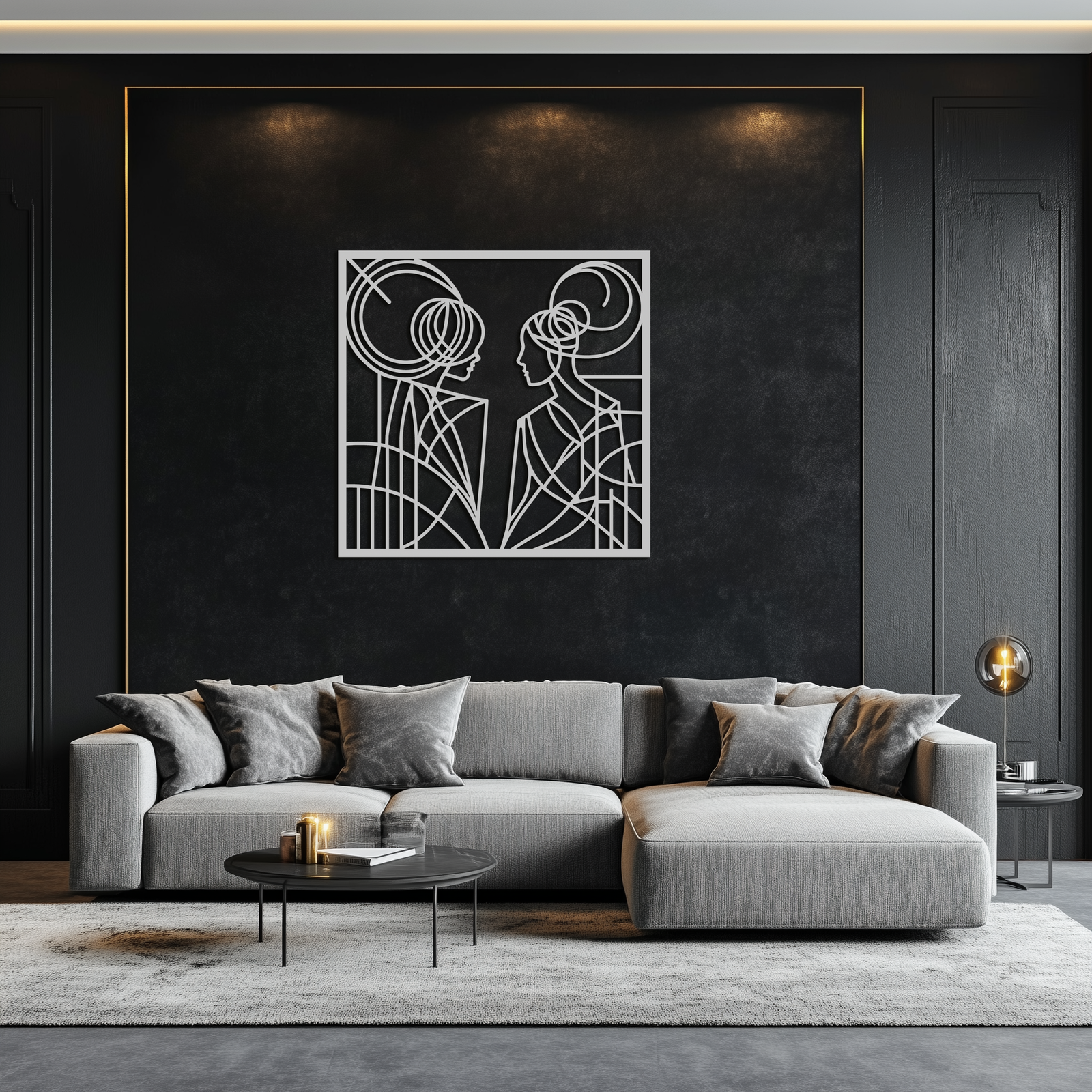 Abstract Female Duo Silhouette Metal Wall Art – Modern Minimalist Women Line Design- KAF324