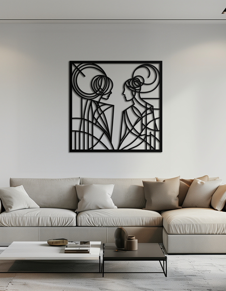 Soyut Kadın İkili Siluet Metal Duvar Sanatı – Modern Minimalist Kadın Çizgi Tasarımı- KAF324