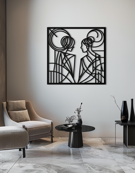Soyut Kadın İkili Siluet Metal Duvar Sanatı – Modern Minimalist Kadın Çizgi Tasarımı- KAF324