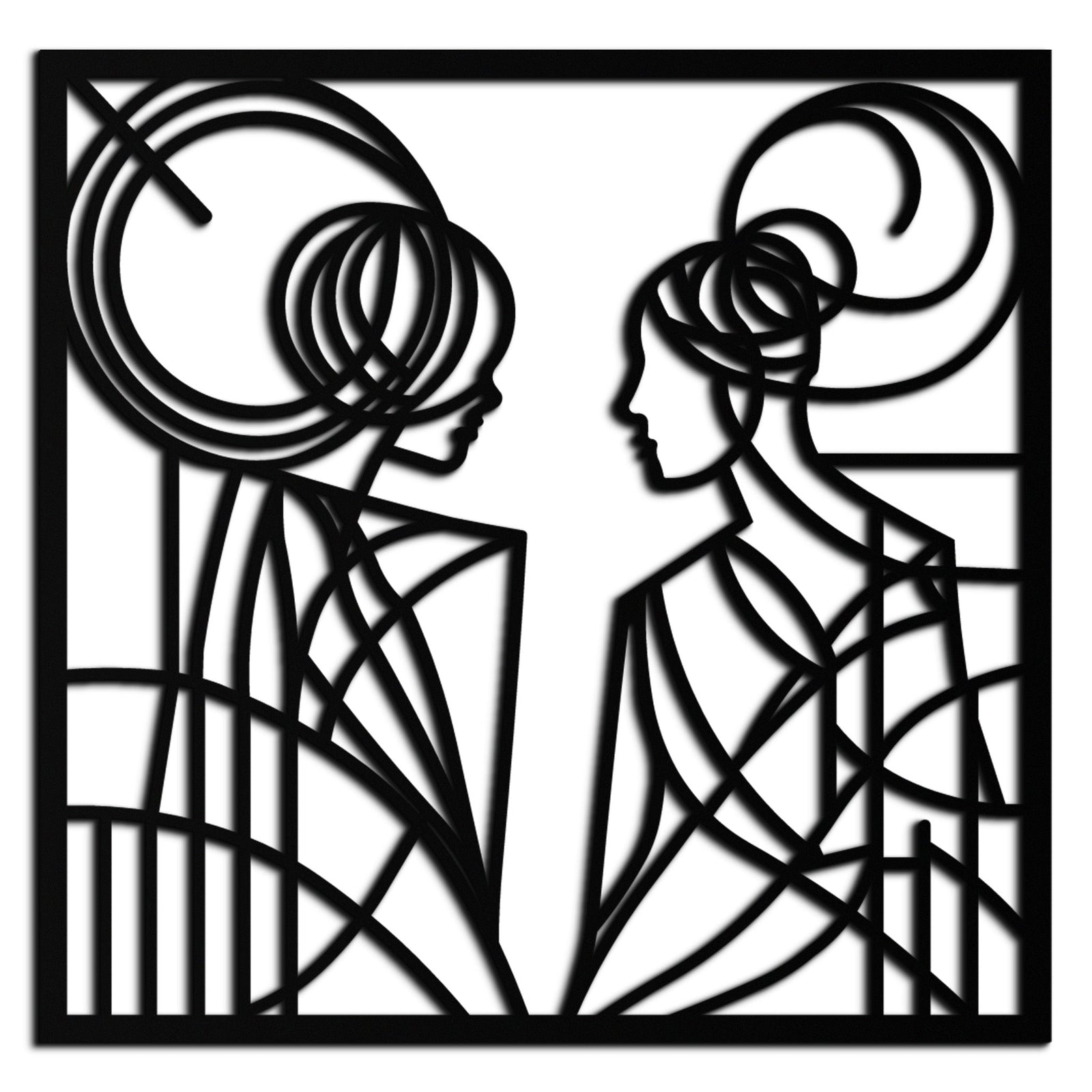 Abstract Female Duo Silhouette Metal Wall Art – Modern Minimalist Women Line Design- KAF324