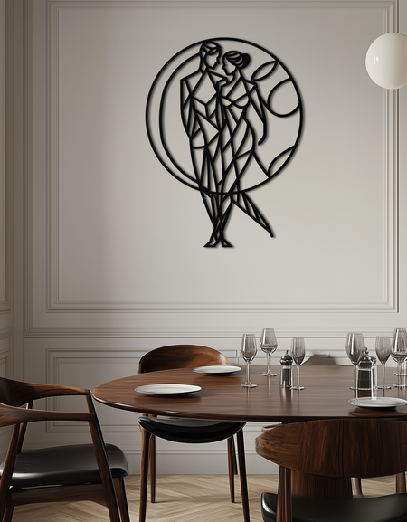 Geometric Couple Silhouette Wall Art – Modern Romantic Metal Wall Decor- KAF325
